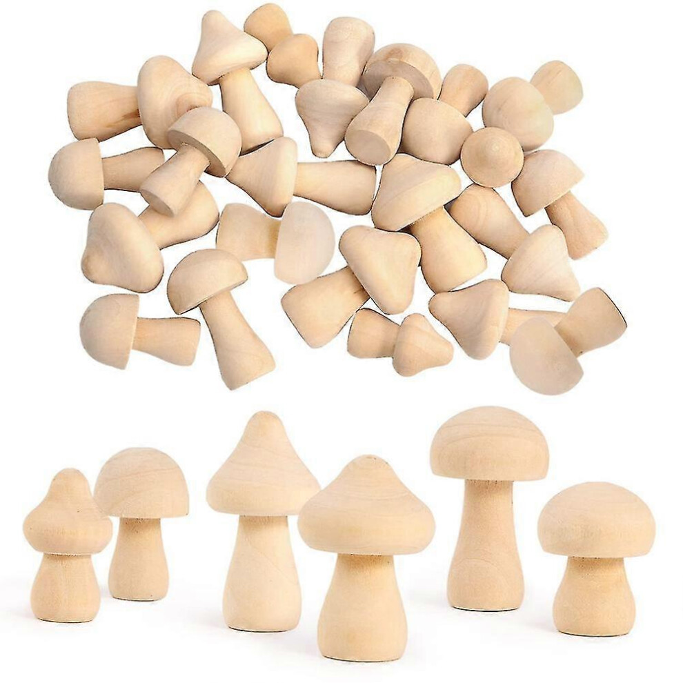 Kikidex (As Show, One Size) 30 Pieces Unfinished Wooden Mushroom 6 Sizes Of Natural Wooden Mushrooms Compatible With Arts & Crafts Projects