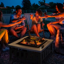 Outsunny Fire Pit Heater Square Table Patio Backyard Metal Black φ86cm Outdoor