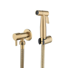 (As show, One size) Bathroom Toilet Bidet Tap Kit Brushed Gold Wall Mounted Bidet Sprayer Shower With Shut-off Valve-DT