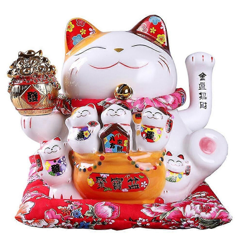 Kikidex (As Show, One Size) 7Inch Ceramic Beckoning Cat Maneki Ornament Feng Shui Decoration Swing ,A
