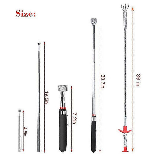 (As show, One size) 3 Pack Pick-Up Tool Set Magnetic Pick Up Tools Retrieving Telescoping Magnet Pickup Tools Bendable Curve 1