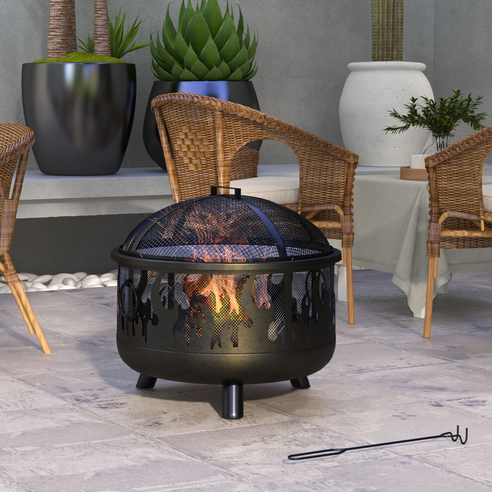 Outsunny 61.5Cm 2-In-1 Outdoor Fire Pit & Firewood Bbq Garden Cooker Heater