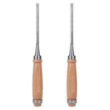 (As show, One size) 2PCs Flat Chisel Carpentry Tools Wooden Handle Durable Woodworking Accessory Cr V 6mm