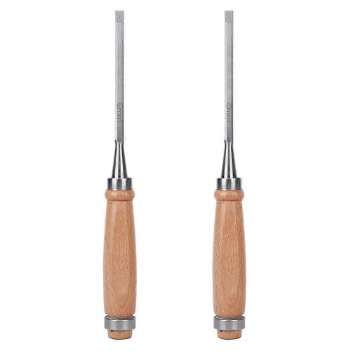 (As show, One size) 2PCs Flat Chisel Carpentry Tools Wooden Handle Durable Woodworking Accessory Cr V 6mm