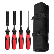 (As show, One size) 4Pcs Wood Chisel TPR Handle 6mm 12mm 19mm 25mm Woodworking Chisel Tool Set Kit for Carpentry