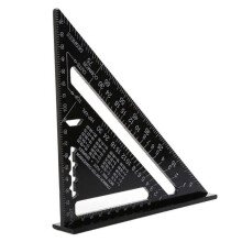 (As show, One size) Triangle Ruler Black Right Angle Ruler Inch Metric Aluminum Alloy Carpenter Square Measuring Device Woodworking Tool 7in