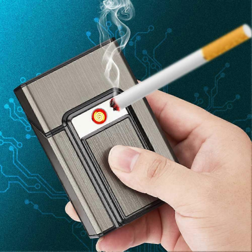 YZ Electric Lighter with Built-In Cigarette Case, Rechargeable Windproof Flame-Free Lighter 2