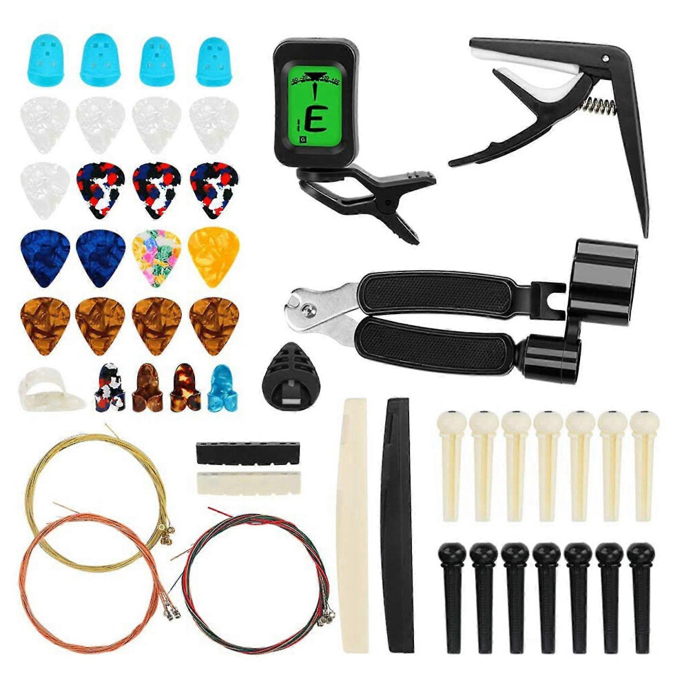 Kikidex (As Show, One Size) 65 Pcs Guitar Accessories Kit With Guitar Strings, Tuner, Capo, Picks, Pick Holder, Thumb Finger Picks, Bridge Pins