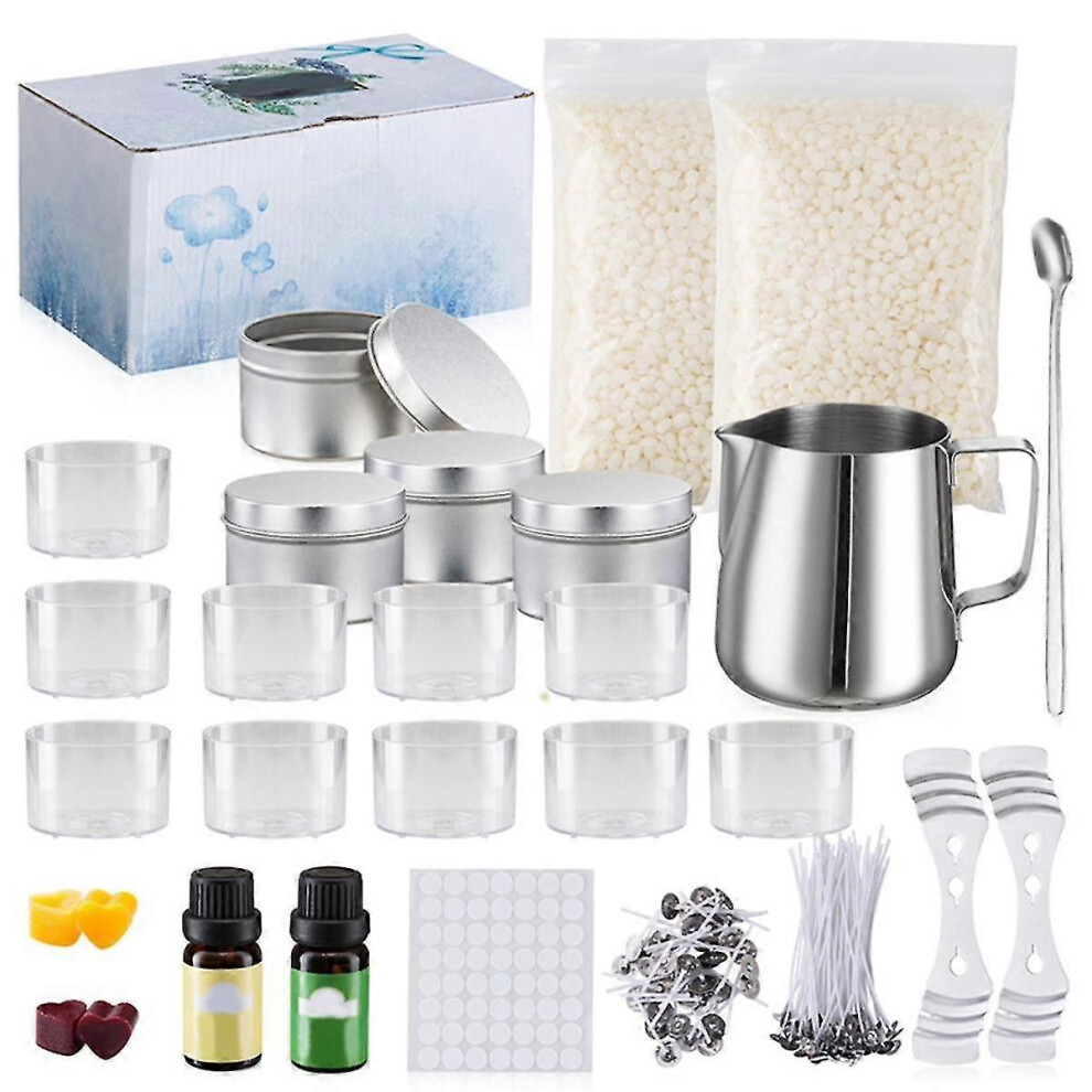 Kikidex (As Show, One Size) Diy Candle Making Kit Beeswax Pouring Pot Wicks Sticker Fixator Thermometer Diy Handmade Aromatherapy