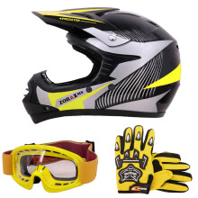 (Geel, M) ZORAX X19 Kinder Motocross MX Helm Motorhandschoenen Bril