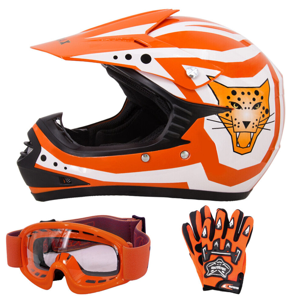 (Orange, M) ZORAX X17 Kinder Motocross MX Helm Motorrad Handschuhe Schutzbrille