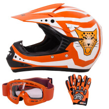 (Naranja, XS) Casco de motocross para niños ZORAX X17, guantes y gafas protectoras