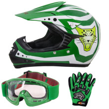 (Verde, M) Casco de motocross para niños ZORAX X17, guantes y gafas protectoras