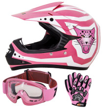 (Rosa, XL) Casco de motocross para niños ZORAX X17, guantes y gafas protectoras