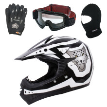 (Negro, XL) Casco de motocross ZORAX ZOR-X17 para niños, BMX, guantes, gafas y pasamontañas