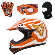 (Orange, S) ZORAX ZOR-X17 Kinder Junior Motocross MX Helm BMX Kind + Handschuhe + Schutzbrille + Sturmhaube