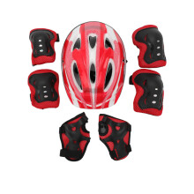 (Rot) 7-teiliges Set Kinderfahrradhelm, Knie- und Ellenbogenschutz
