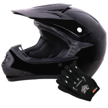 (Negro, S) Casco y guantes de motocross para niños Zorax ZOR-X15 - ATV Dirt Bike BMX Quad Off Road