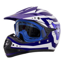 (Azul, XL) Casco de motocross Zorax ZOR-X17 para niños, casco para quad ATV ECE 2206 y gafas protectoras