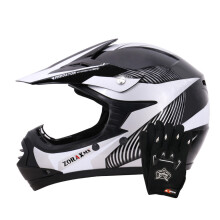 (Blanco, XS) Casco de motocross para niños Zorax ZOR-X19 PREDATOR ECE 2206 y guantes