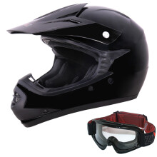 (Negro, XS) Casco y gafas de motocross Zorax ZOR-X15 para niños - ATV Dirt Bike BMX Quad Off Road