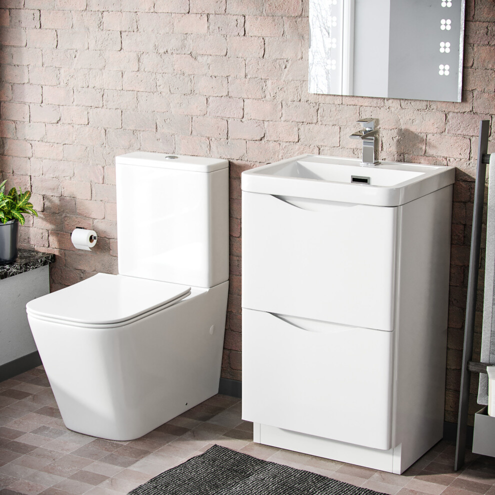 500mm White Vanity Basin Cabinet Rimless Close Coupled Toilet | Merton