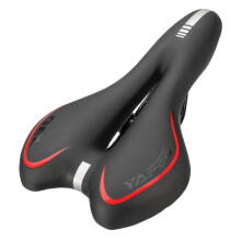 Sillín cómodo para bicicleta de montaña y carretera, cojín suave de gel y cuero, color rojo