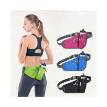 (Bleu) Sac banane de course avec porte-bouteille d'eau pour camping en plein air, randonnée, fitness