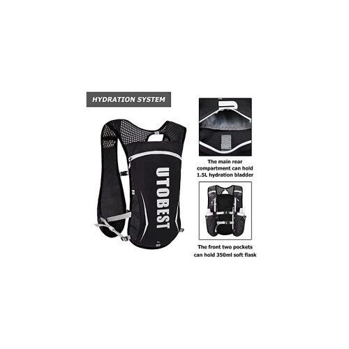 UTOBEST Running Reput Kevyt Hydration Pack Functional Running Vest 5,5L (musta) 2