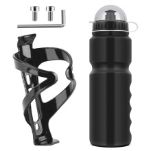 Fahrrad-Flaschenhalter mit BPA-freier 800-ml-/28-oz-Fahrradflasche, Schwarz glänzend, starker Fahrrad-Flaschenhalter,