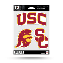 Rico Industries NCAA USC Trojans - Feuille de 3 autocollants Triple Spirit découpés