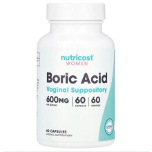 Nutricost, Femei, Acid Boric, Supozitor Vaginal, 600 mg, 60 Capsule