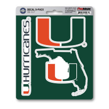 Miami Hurricanes Decal Die Cut Team 3 Pack