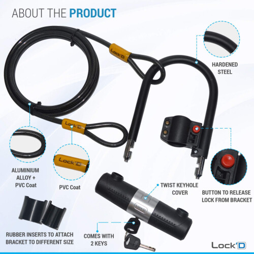 Bike Lock - High Security D Lock With 1.8M Cable - U Lock for Bicycles 2