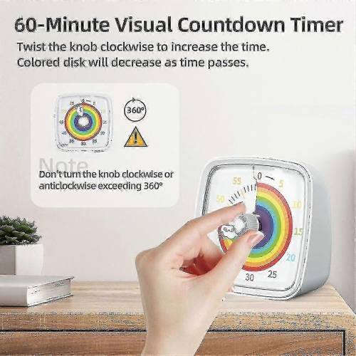 (Blauer Regenbogen) 60-Minuten-Visual-Timer mit Nachtlicht, Countdown-Timer, Pomodoro-Timer mit Regenbogenmuster, geeignet für Kinder und Erwachsene 1