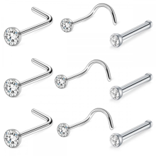 9 clous de nez en acier inoxydable, anneau de nez en argent