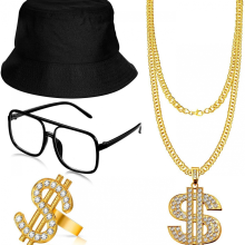 Ensemble collier, bague, chapeau, lunettes, hip-hop punk dollar