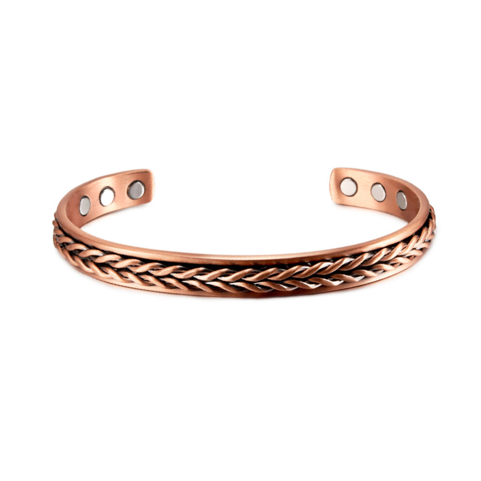 Unisex Braided Magnetic Copper Bracelet - Adjustable Vintage Pure Copper Bangle