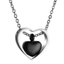 Collana con ciondolo commemorativo a doppio cuore, per uomo e donna