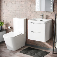 500mm White Wall Hung Vanity Basin Unit & Square Rimless Toilet | Merton