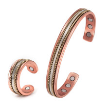 (two-tone) Vintage Magnetic Copper Jewelry Set - Adjustable Pure Copper Ring & Bracelet for Men/Women