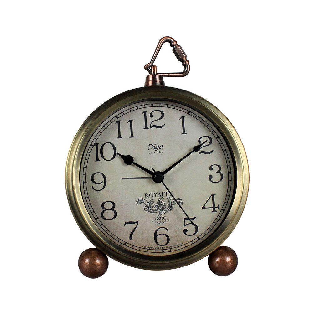 Horloge en métal doré, réveil rétro sans tic-tac, mouvement à quartz silencieux alimenté par batterie, horloge en verre HD (arabe)