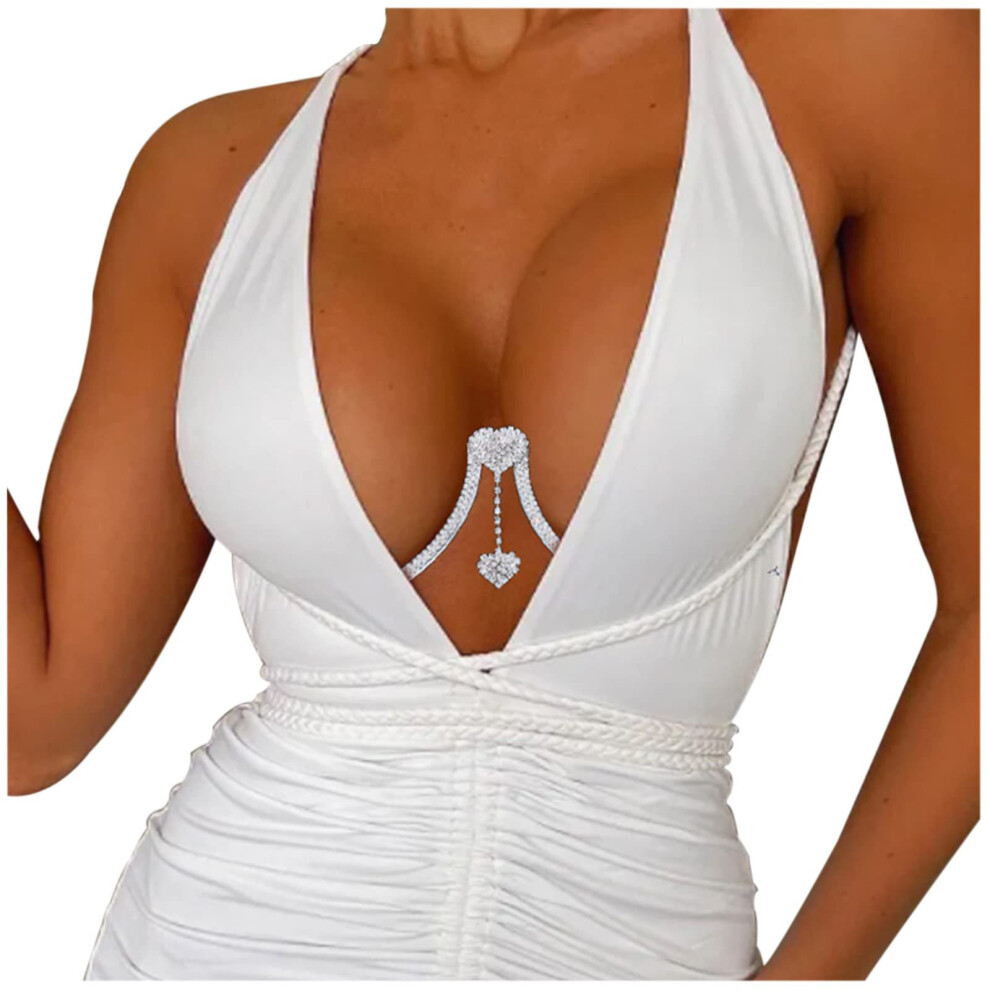 Chaîne de soutien-gorge en strass avec pendentif en forme de cœur en cristal, chaîne de soutien-gorge sexy pour bikini, bijoux pour femme