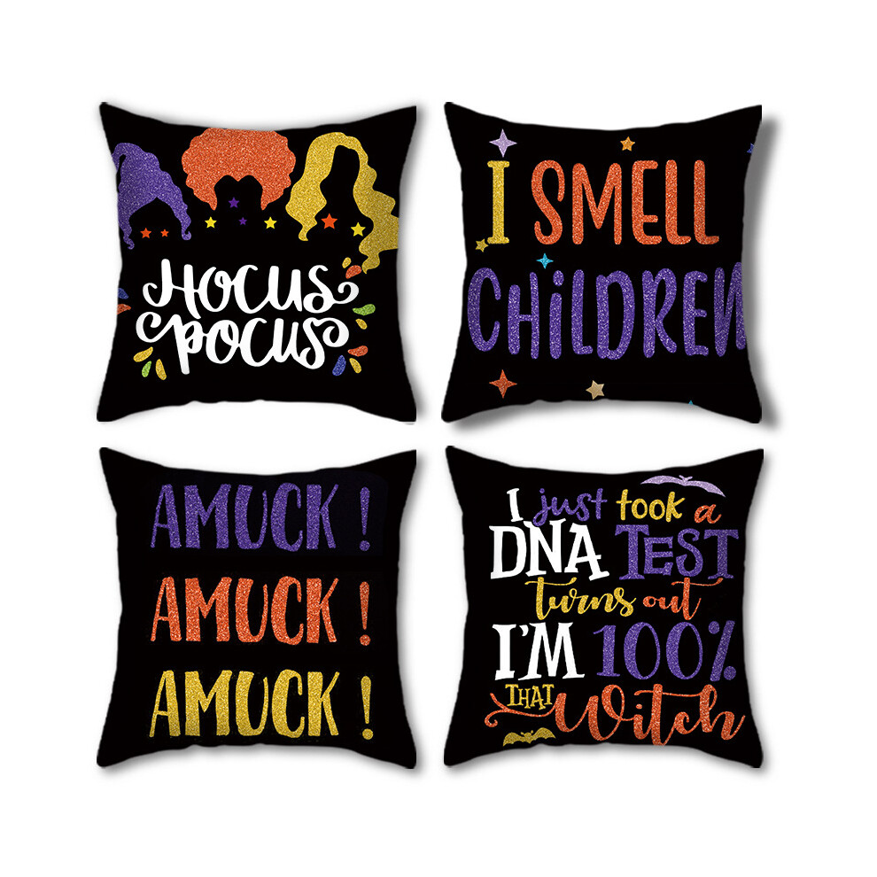 Halloween Housse de Coussin, Lot de 4 Imprimé Bizarre Contre Taie D'oreiller Pour Patio Jardin Salon Chambre Décoration, 45x45cm