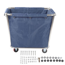 (As show, One size) Commercial Laundry Car Heavy Duty Stainless Steel Basket Industrial Rolling Hamper 350L