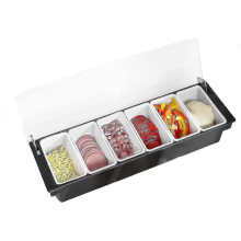 YZ (TAILLE 1) Plateaux à 6 compartiments Station de garniture amovible Distributeur de condiments en plastique pour pizza Réutilisable style 1