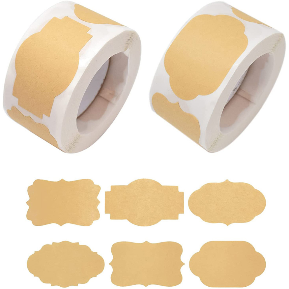 YZ Étiquettes autocollantes pour bocaux, papier kraft brun pour emballage personnalisé, 6 formes différentes, adaptées aux magasins, écoles, cu
