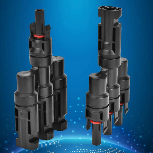 (As show, One size) 2 Pcs 4-Way Solar Cable Adapter 1 to 3 T Type Solar Panel Cable Adaption Connector 2