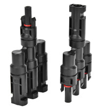 (As show, One size) 2 Pcs 4-Way Solar Cable Adapter 1 to 3 T Type Solar Panel Cable Adaption Connector