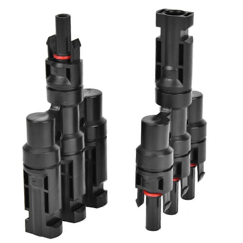 (As show, One size) 2 Pcs 4-Way Solar Cable Adapter 1 to 3 T Type Solar Panel Cable Adaption Connector